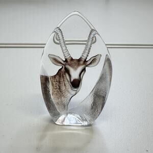 Mats Jonasson Art Crystal Sculpture Paperweight Antelope Design Vintage Sweden